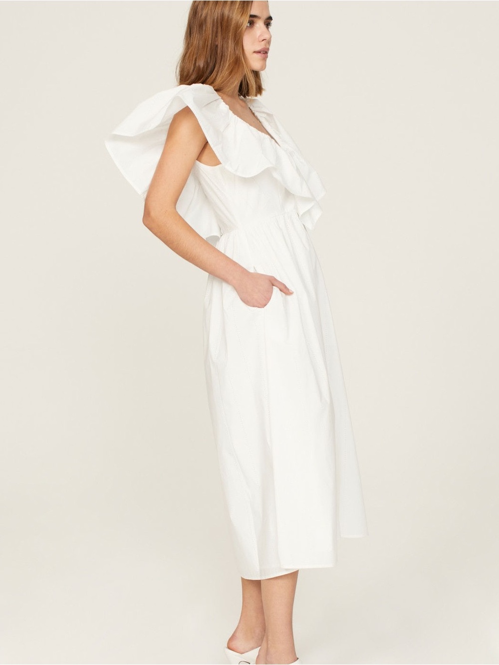 Adam Lippes 100% Cotton White Ruffle Eyelet Midi Dress